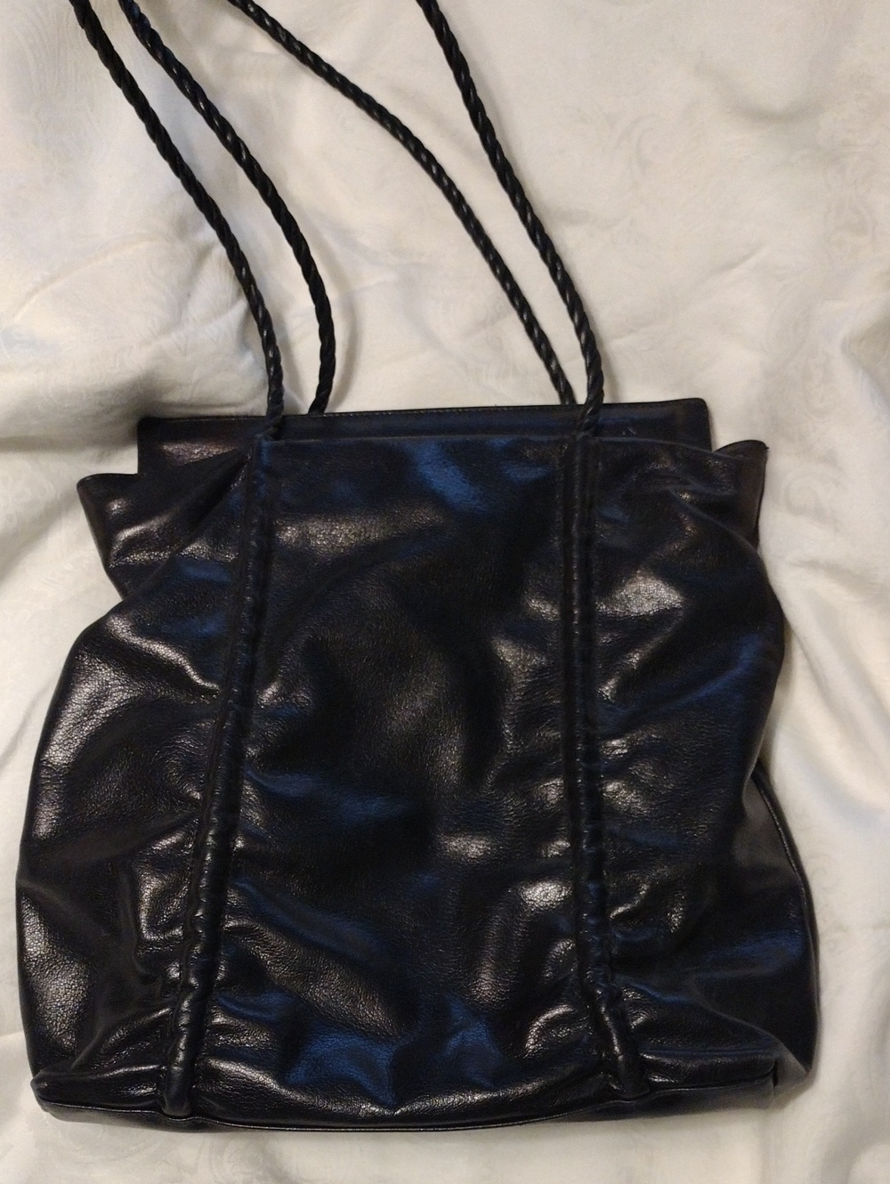 Falor Black Braided-Handle Shoulder Tote Bag